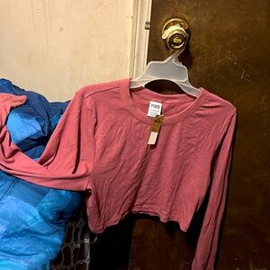 Darker pink flannel type of material crop top